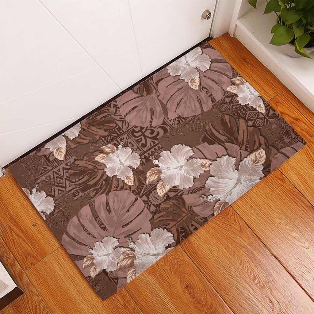 Hawaii Rubber Doormat Brown Polynesian Monstera Patterns DT05 - Polynesian Pride