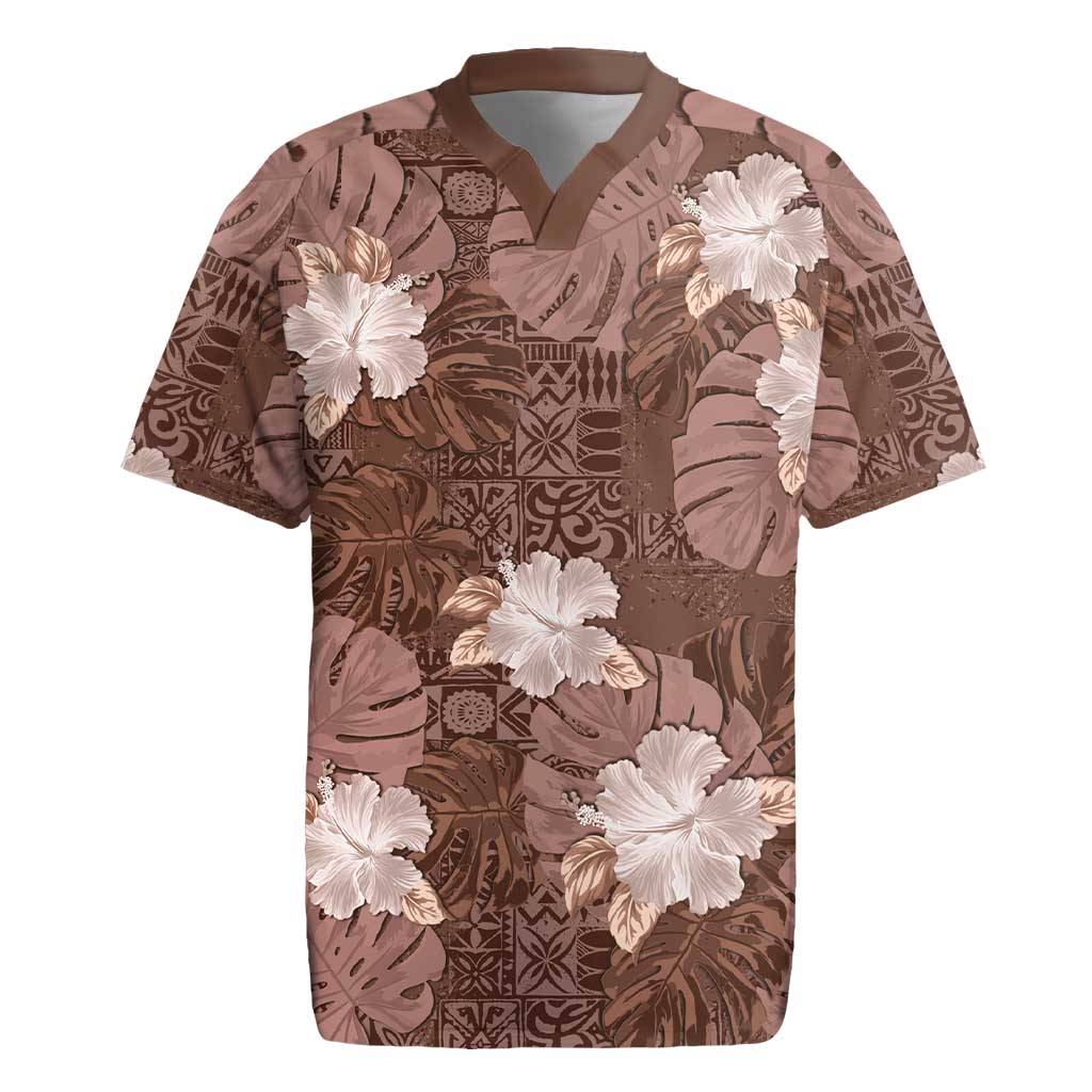 Hawaii Rugby Jersey Brown Polynesian Monstera Patterns DT05 Brown - Polynesian Pride
