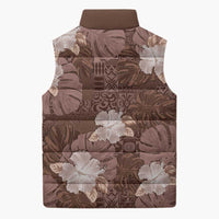 Hawaii Sleeveless Puffer Jacket Brown Polynesian Monstera Patterns DT05 - Polynesian Pride