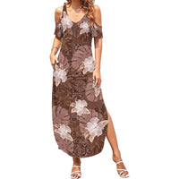 Hawaii Summer Maxi Dress Brown Polynesian Monstera Patterns DT05 Women Brown - Polynesian Pride