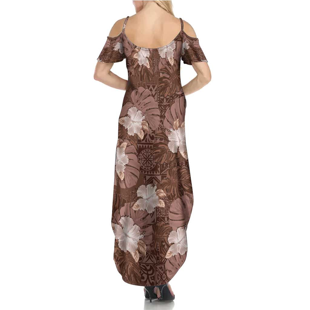 Hawaii Summer Maxi Dress Brown Polynesian Monstera Patterns DT05 - Polynesian Pride