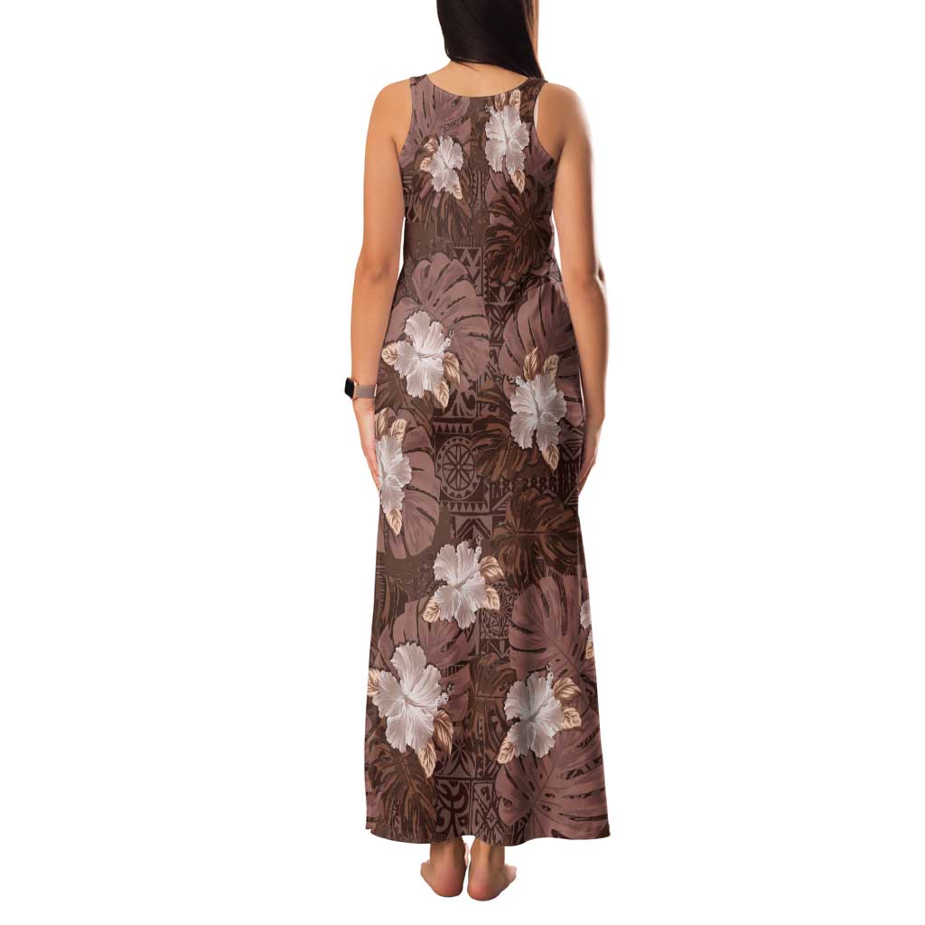 Hawaii Tank Maxi Dress Brown Polynesian Monstera Patterns DT05 - Polynesian Pride