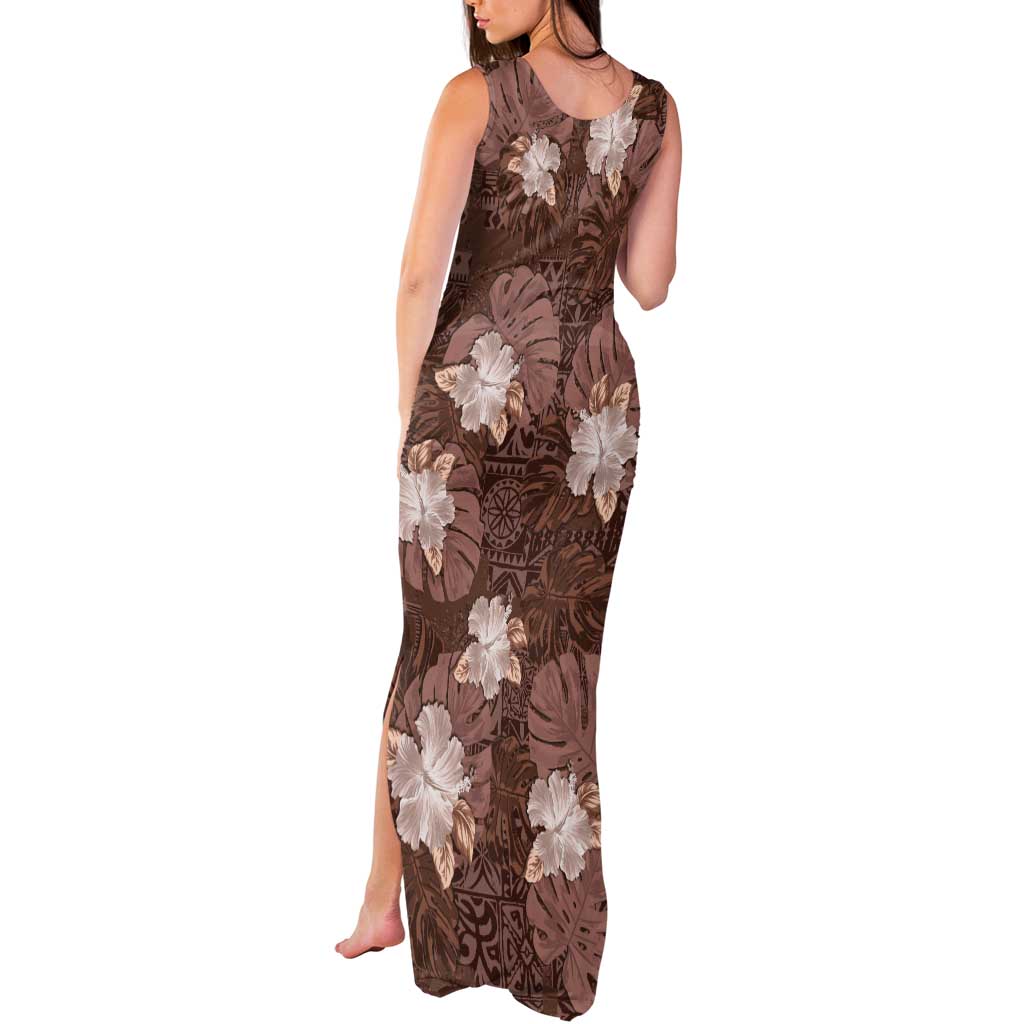 Hawaii Tank Maxi Dress Brown Polynesian Monstera Patterns DT05 - Polynesian Pride