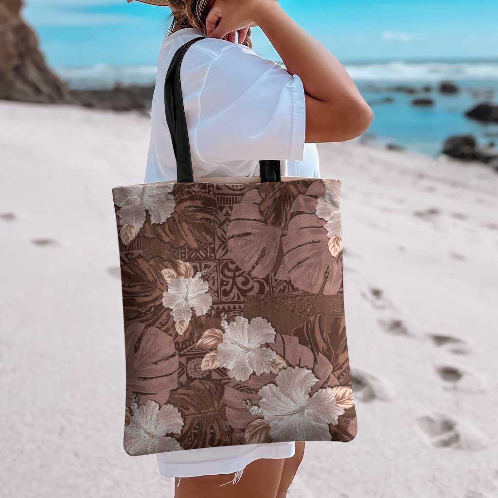 Hawaii Tote Bag Brown Polynesian Monstera Patterns DT05 - Polynesian Pride