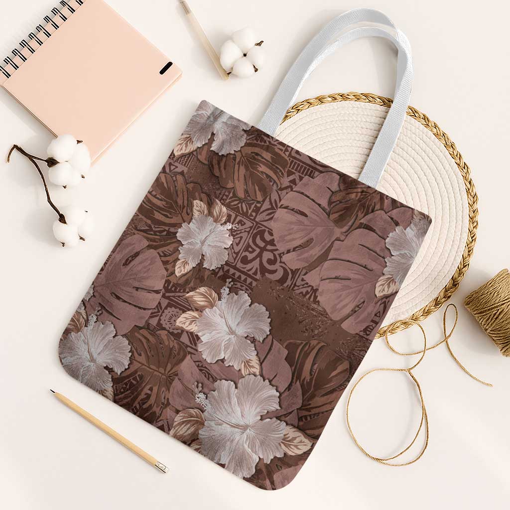 Hawaii Tote Bag Brown Polynesian Monstera Patterns DT05 White Strap One Size Brown - Polynesian Pride