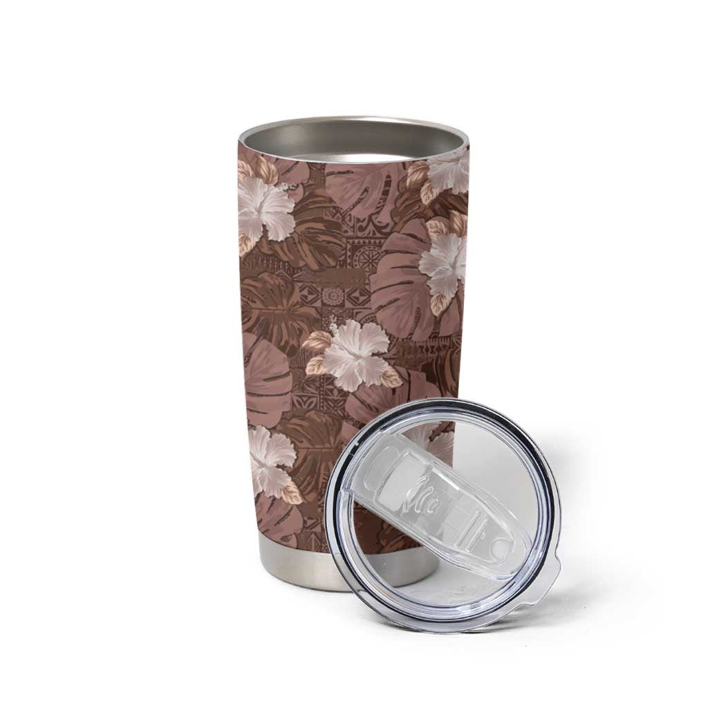 Hawaii Tumbler Cup Brown Polynesian Monstera Patterns DT05 - Polynesian Pride