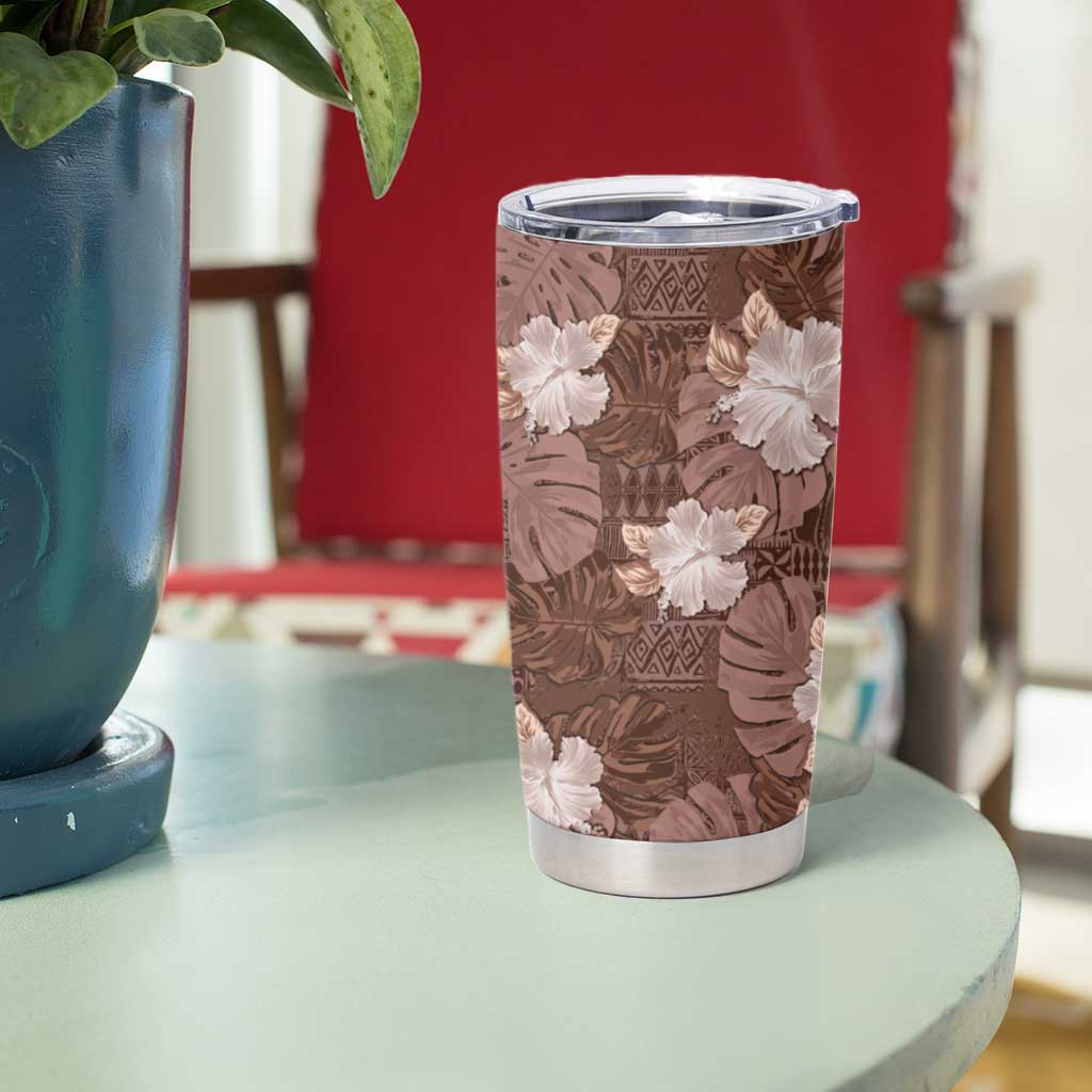Hawaii Tumbler Cup Brown Polynesian Monstera Patterns DT05 - Polynesian Pride