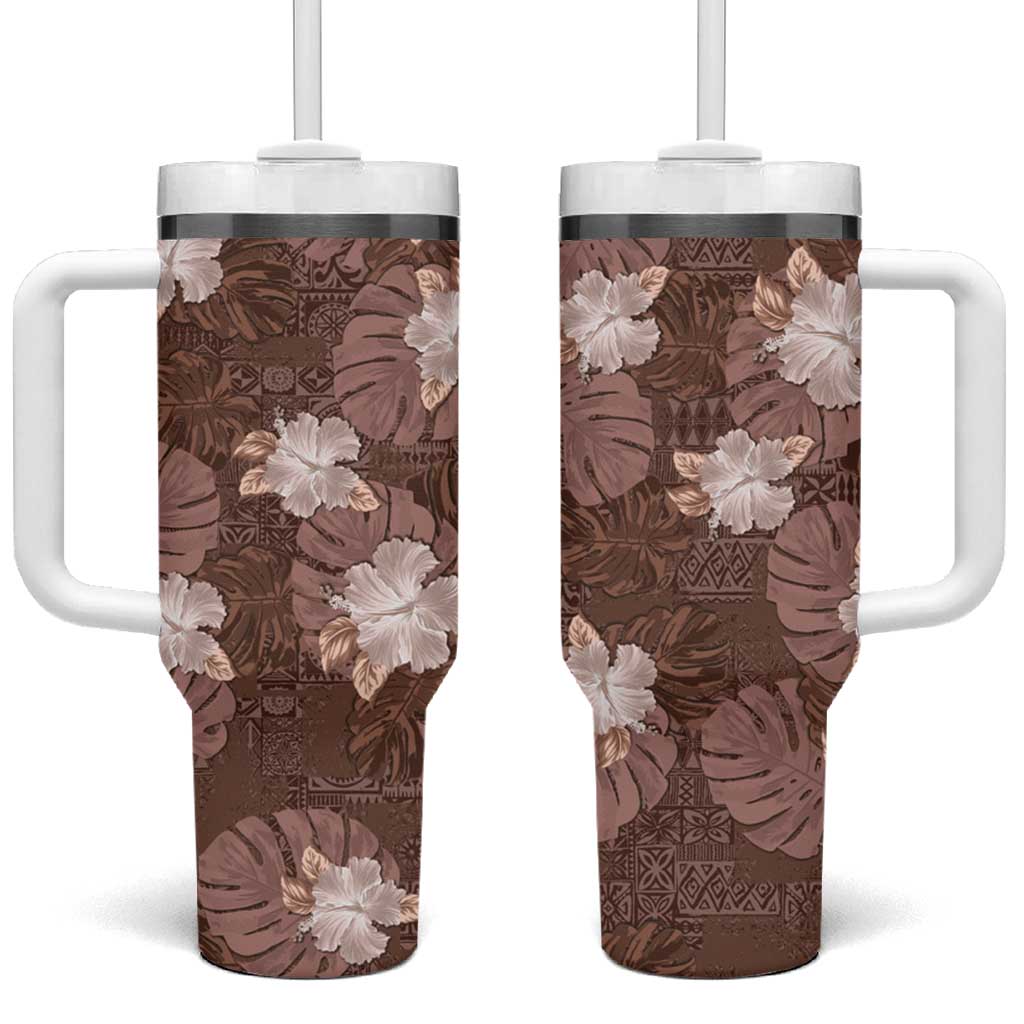 Hawaii Tumbler With Handle Brown Polynesian Monstera Patterns DT05 One Size: 40 oz Brown - Polynesian Pride