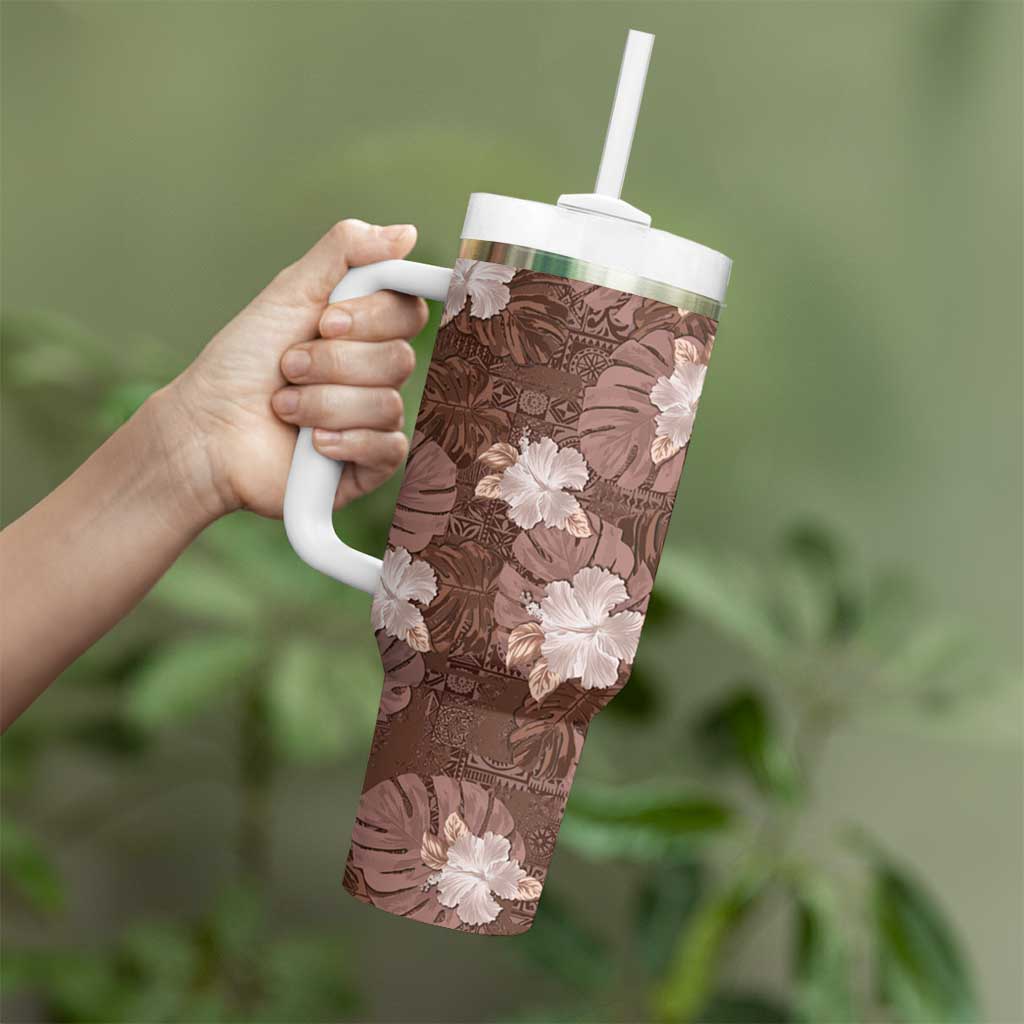 Hawaii Tumbler With Handle Brown Polynesian Monstera Patterns DT05 - Polynesian Pride