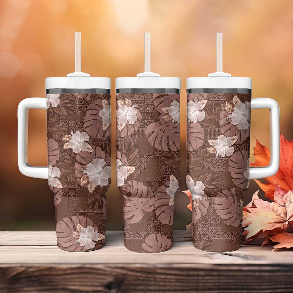 Hawaii Tumbler With Handle Brown Polynesian Monstera Patterns DT05 - Polynesian Pride