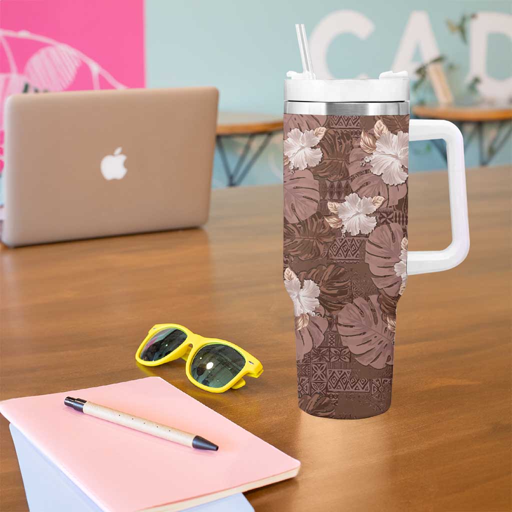Hawaii Tumbler With Handle Brown Polynesian Monstera Patterns DT05 - Polynesian Pride