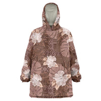 Hawaii Wearable Blanket Hoodie Brown Polynesian Monstera Patterns DT05 One Size Brown - Polynesian Pride