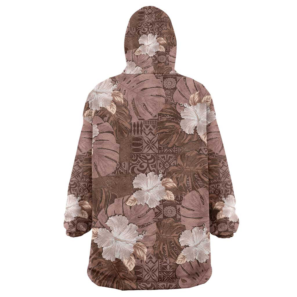 Hawaii Wearable Blanket Hoodie Brown Polynesian Monstera Patterns DT05 - Polynesian Pride