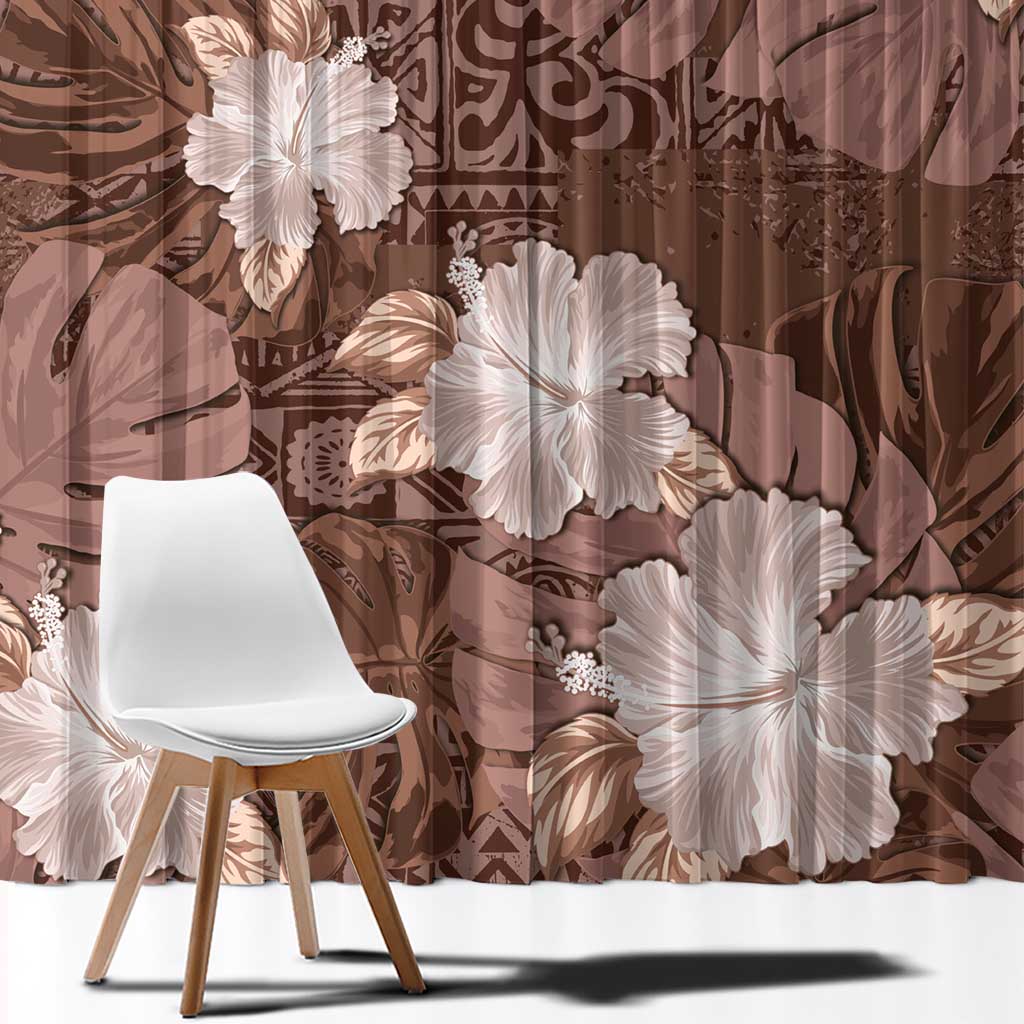 Hawaii Window Curtain Brown Polynesian Monstera Patterns DT05 - Polynesian Pride