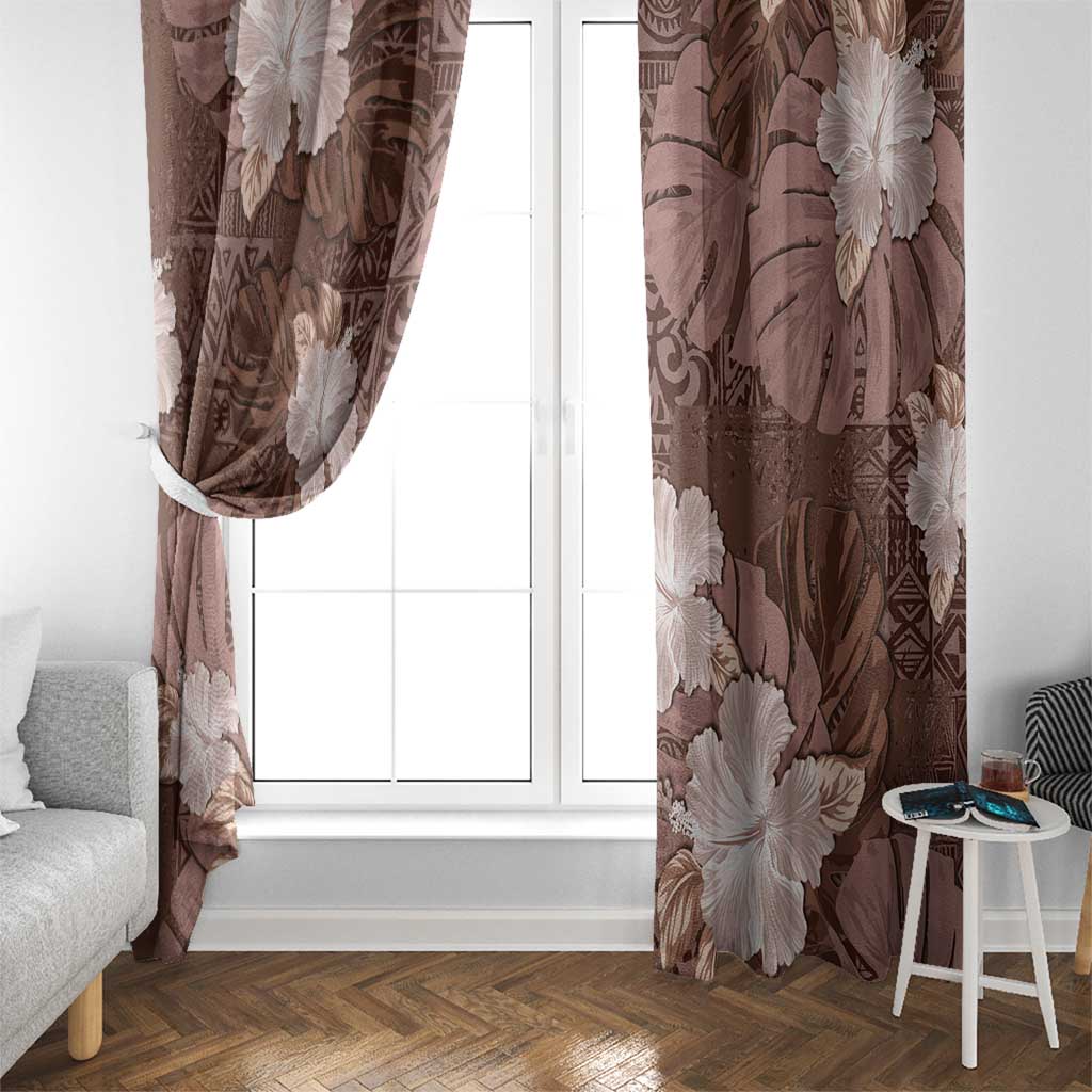 Hawaii Window Curtain Brown Polynesian Monstera Patterns DT05 - Polynesian Pride