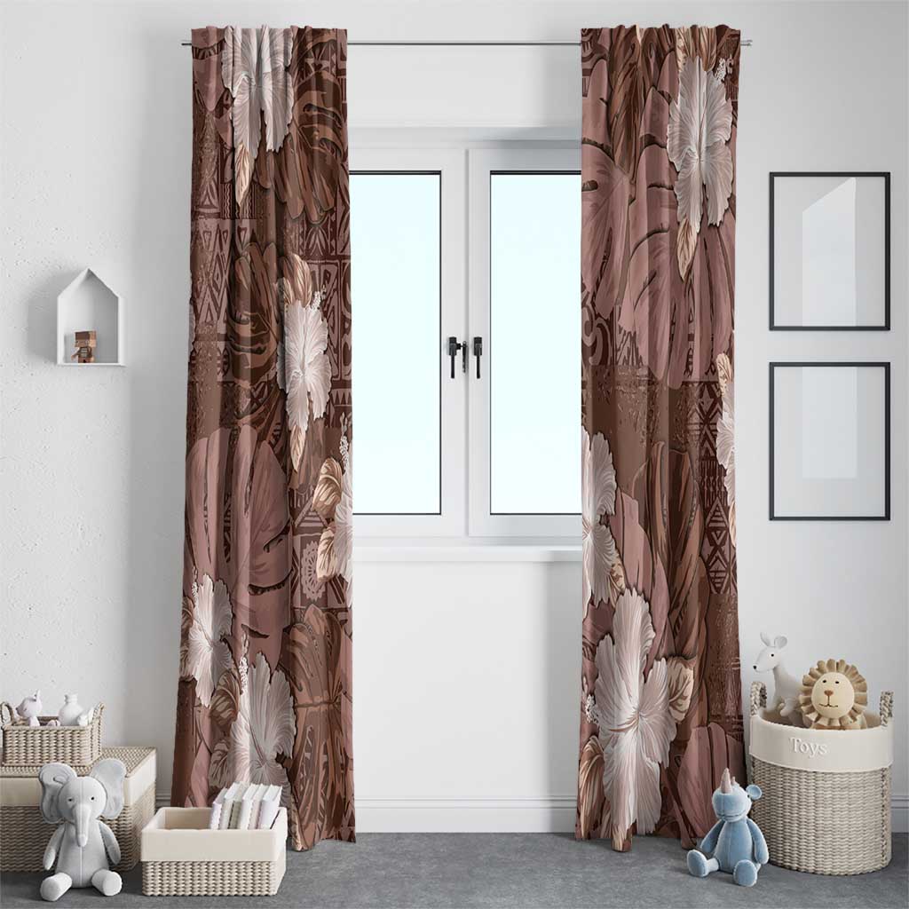 Hawaii Window Curtain Brown Polynesian Monstera Patterns DT05 - Polynesian Pride