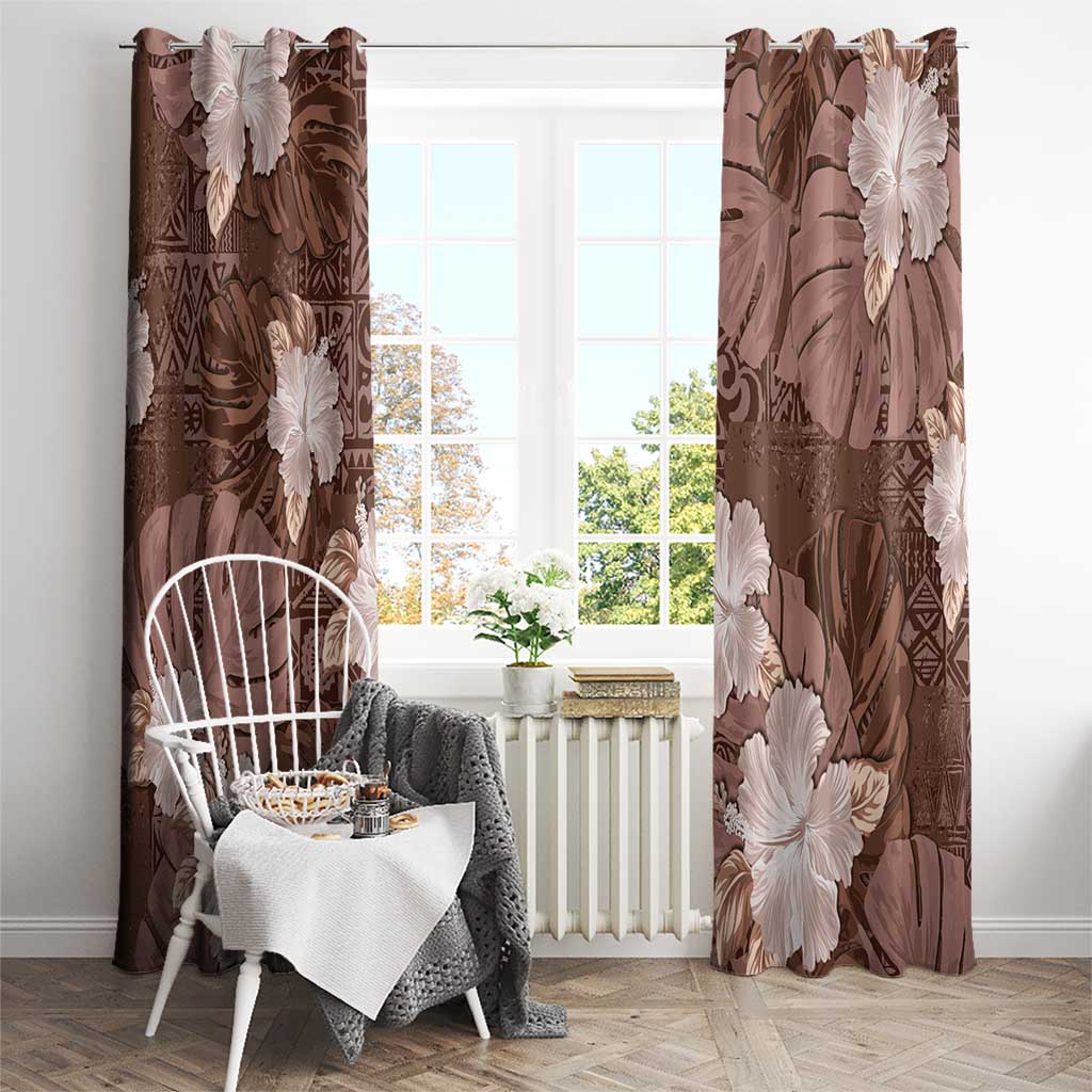 Hawaii Window Curtain Brown Polynesian Monstera Patterns DT05 - Polynesian Pride