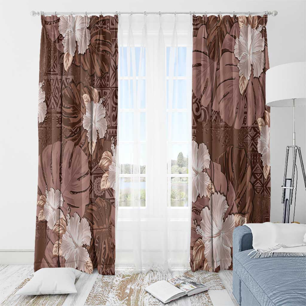 Hawaii Window Curtain Brown Polynesian Monstera Patterns DT05 - Polynesian Pride