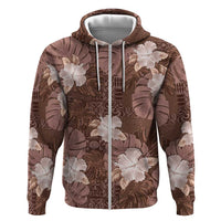 Hawaii Zip Hoodie Brown Polynesian Monstera Patterns DT05 Zip Hoodie Brown - Polynesian Pride
