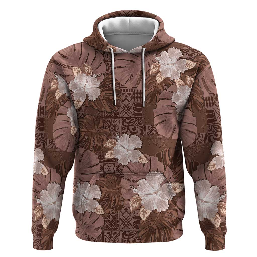 Hawaii Zip Hoodie Brown Polynesian Monstera Patterns DT05 Pullover Hoodie Brown - Polynesian Pride