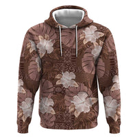 Hawaii Zip Hoodie Brown Polynesian Monstera Patterns DT05 Pullover Hoodie Brown - Polynesian Pride