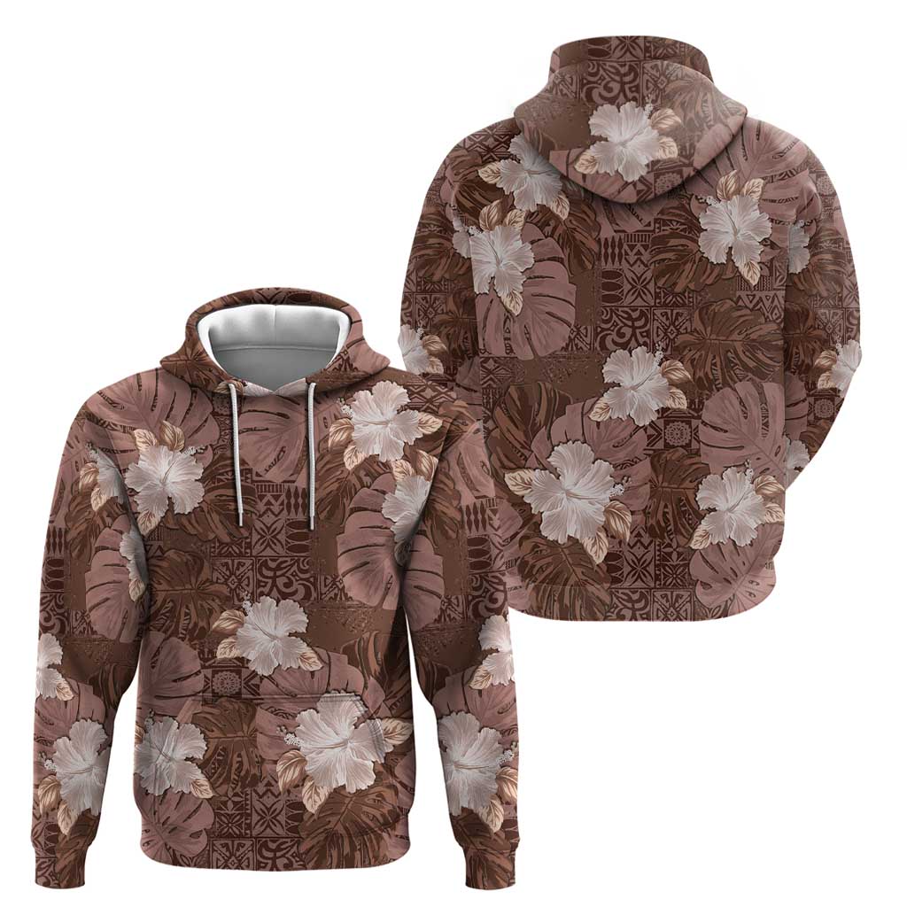 Hawaii Zip Hoodie Brown Polynesian Monstera Patterns DT05 - Polynesian Pride