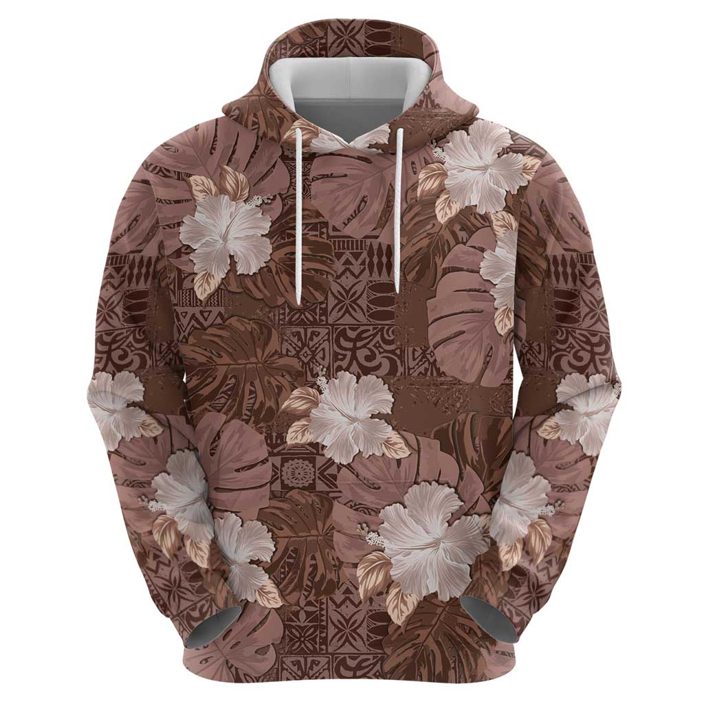 Hawaii Zip Hoodie Brown Polynesian Monstera Patterns DT05 - Polynesian Pride
