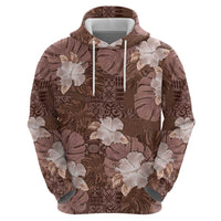 Hawaii Zip Hoodie Brown Polynesian Monstera Patterns DT05 - Polynesian Pride