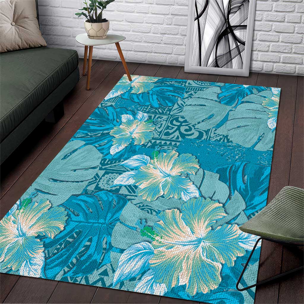 Hawaii Area Rug Teal Polynesian Monstera Patterns DT05 Teal - Polynesian Pride