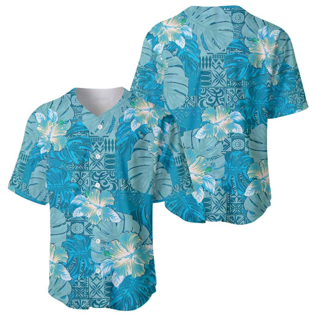 Hawaii Baseball Jersey Teal Polynesian Monstera Patterns DT05 - Polynesian Pride
