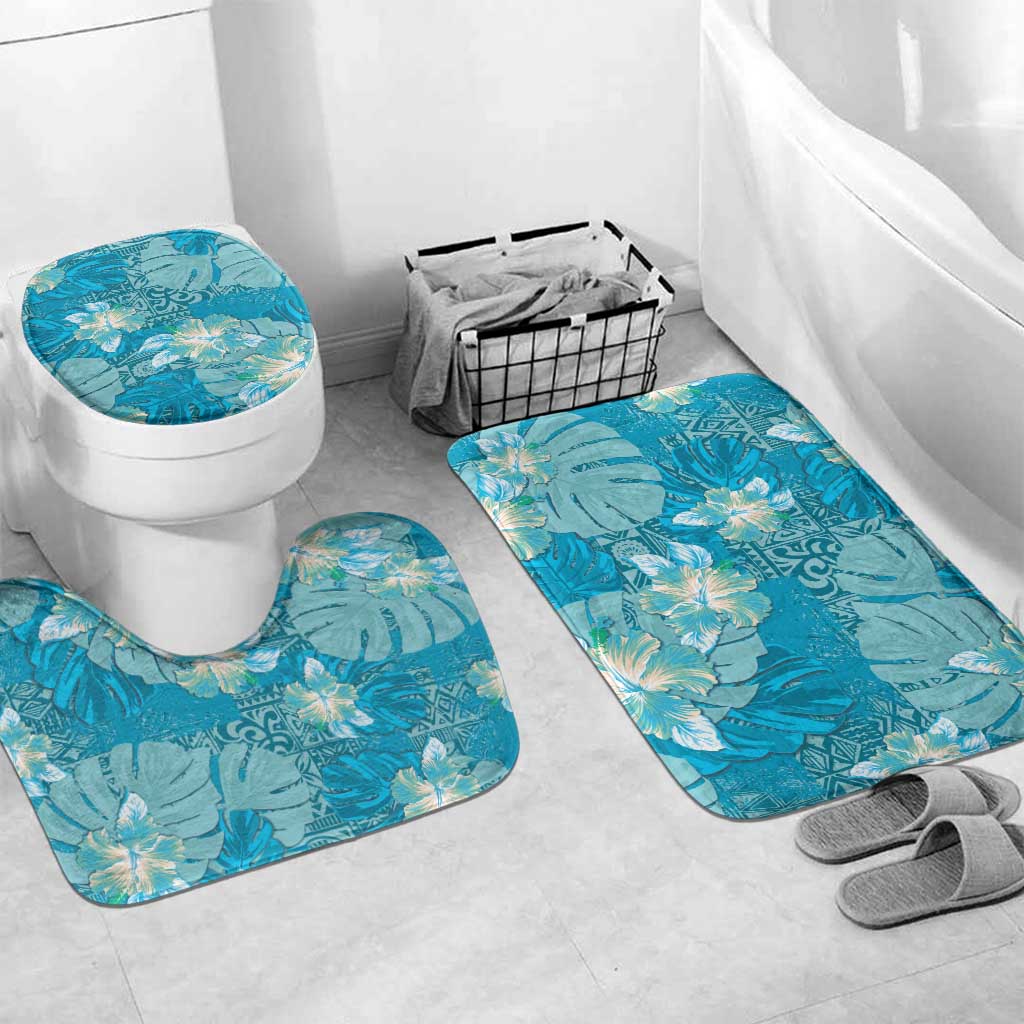 Hawaii Bathroom Set Teal Polynesian Monstera Patterns DT05 Mat Set Only (3 pcs) One Size Teal - Polynesian Pride