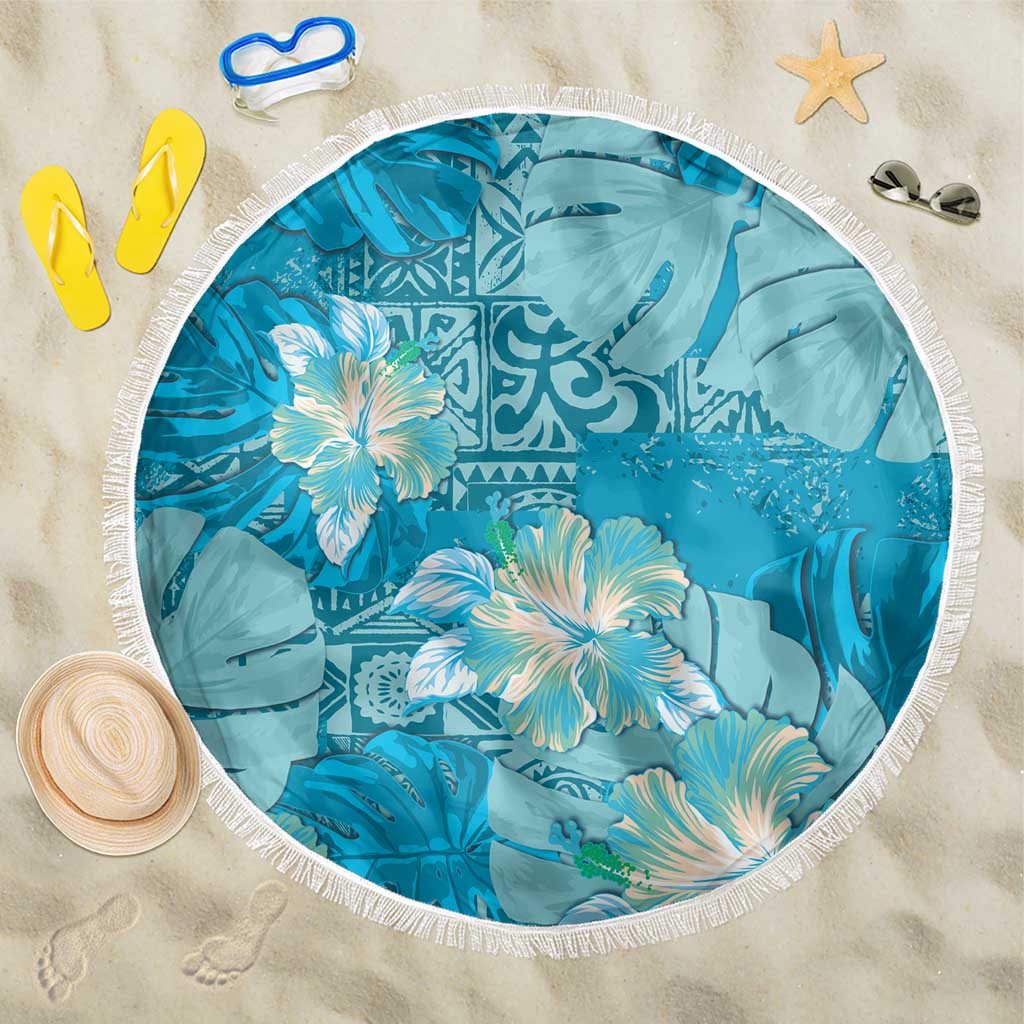 Hawaii Beach Blanket Teal Polynesian Monstera Patterns DT05 One Size 150cm Teal - Polynesian Pride