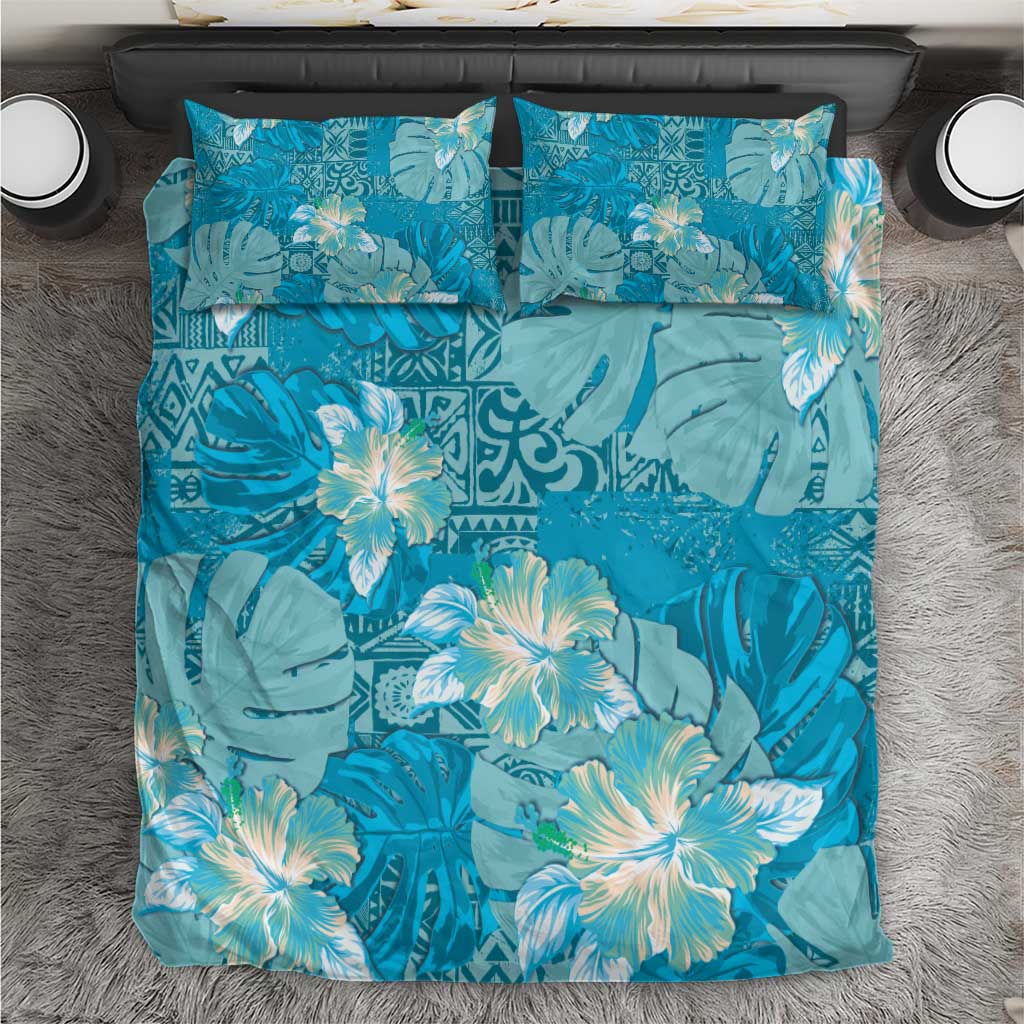 Hawaii Bedding Set Teal Polynesian Monstera Patterns DT05 Teal - Polynesian Pride