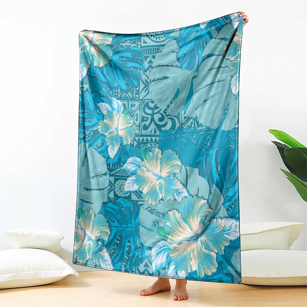 Hawaii Blanket Teal Polynesian Monstera Patterns DT05 - Polynesian Pride