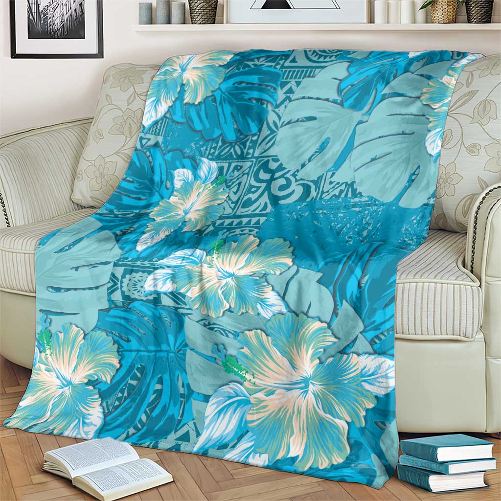 Hawaii Blanket Teal Polynesian Monstera Patterns DT05 - Polynesian Pride
