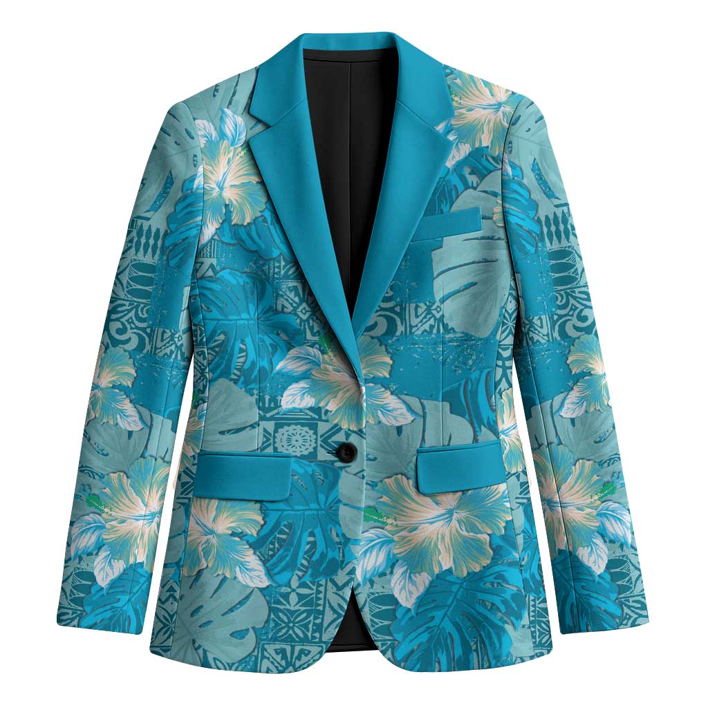 Hawaii Blazer Teal Polynesian Monstera Patterns DT05 Unisex Teal - Polynesian Pride