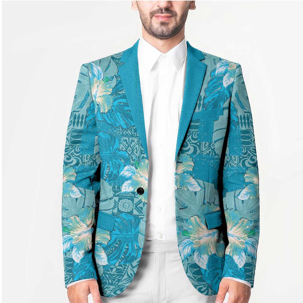 Hawaii Blazer Teal Polynesian Monstera Patterns DT05 - Polynesian Pride