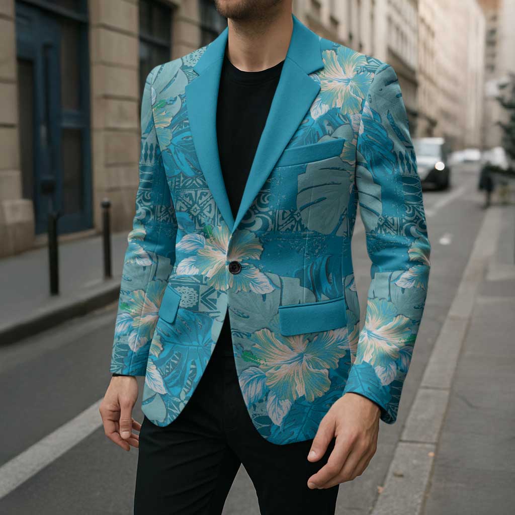 Hawaii Blazer Teal Polynesian Monstera Patterns DT05 - Polynesian Pride