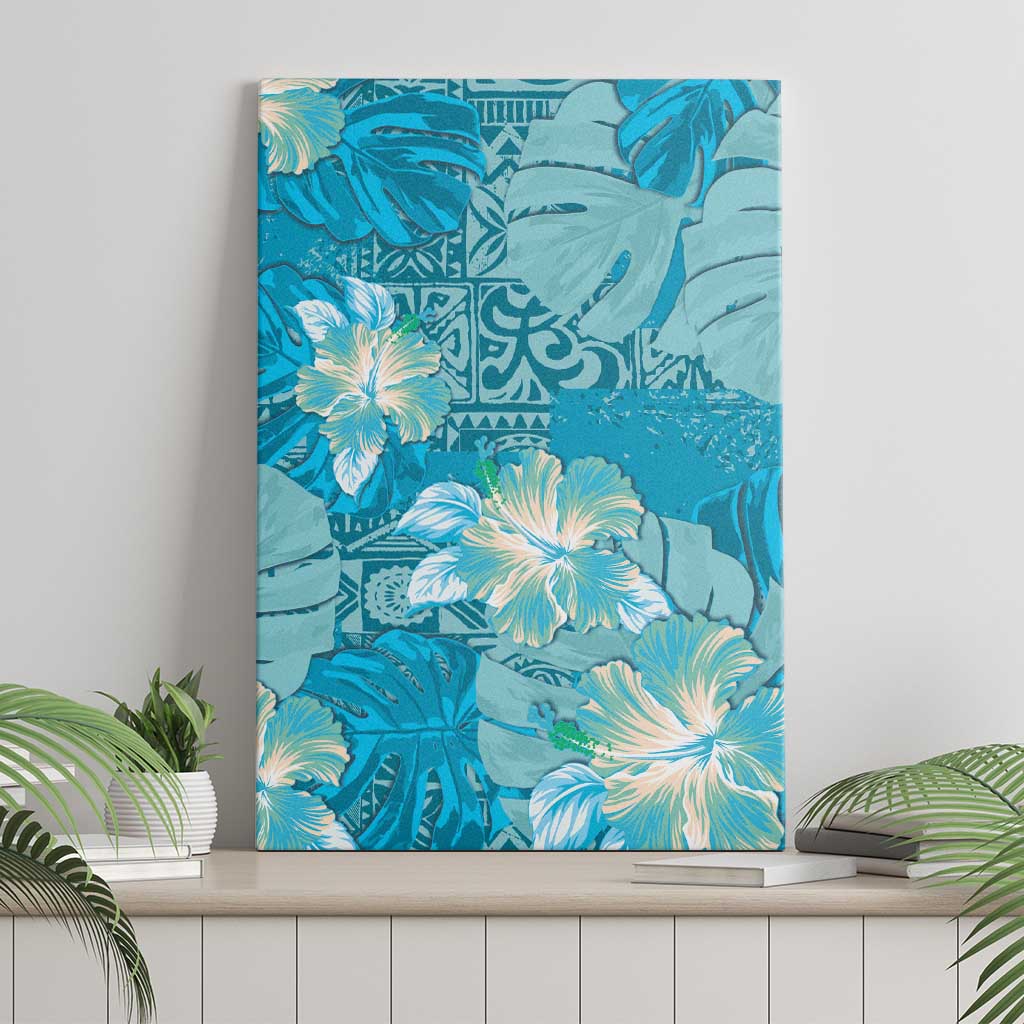 Hawaii Canvas Wall Art Teal Polynesian Monstera Patterns DT05 - Polynesian Pride