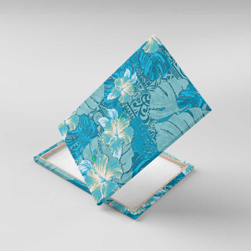 Hawaii Canvas Wall Art Teal Polynesian Monstera Patterns DT05 With Frame Teal - Polynesian Pride