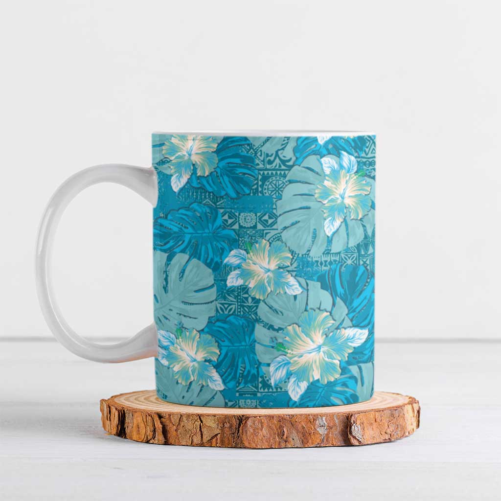 Hawaii Ceramic Mug Teal Polynesian Monstera Patterns DT05 Teal - Polynesian Pride