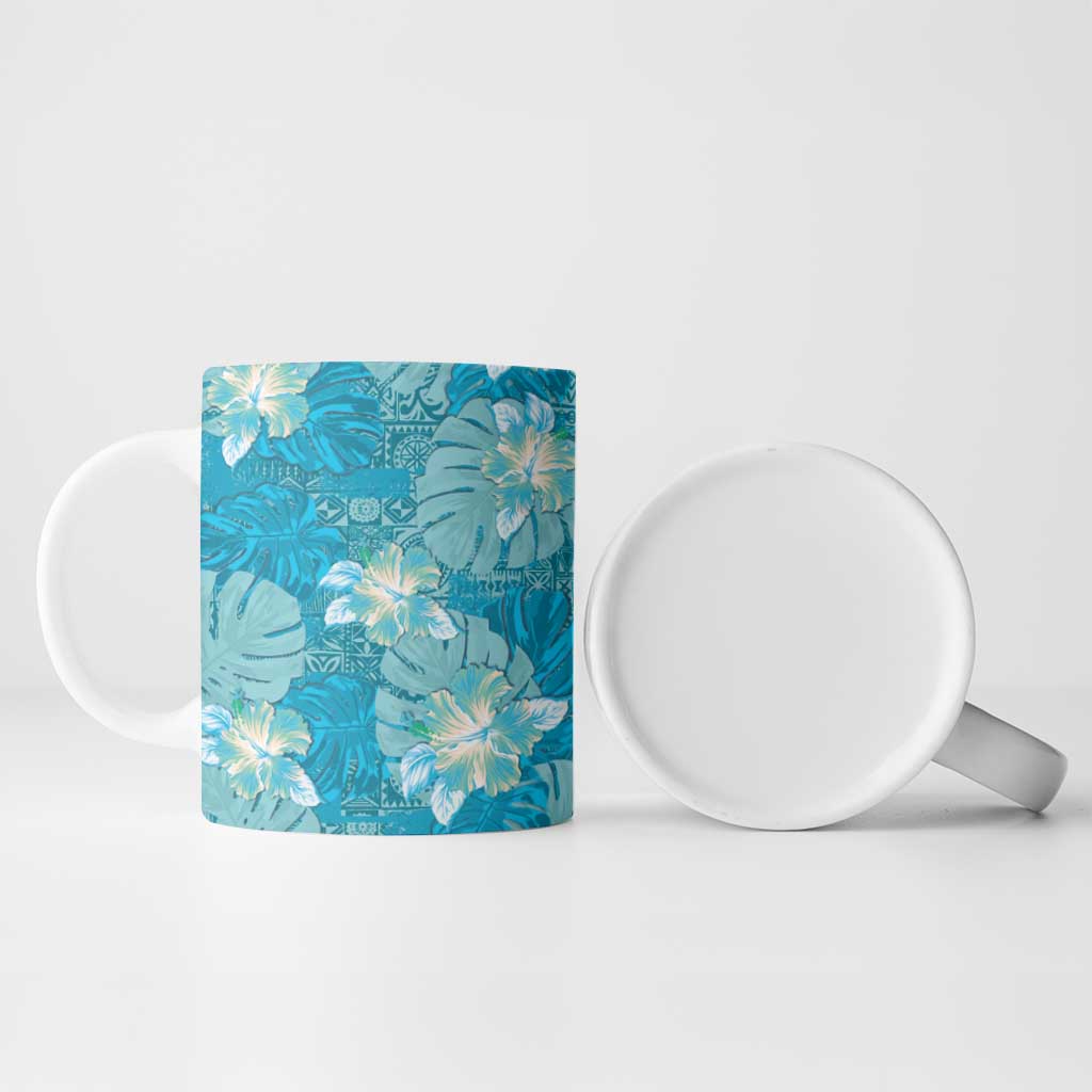 Hawaii Ceramic Mug Teal Polynesian Monstera Patterns DT05 - Polynesian Pride