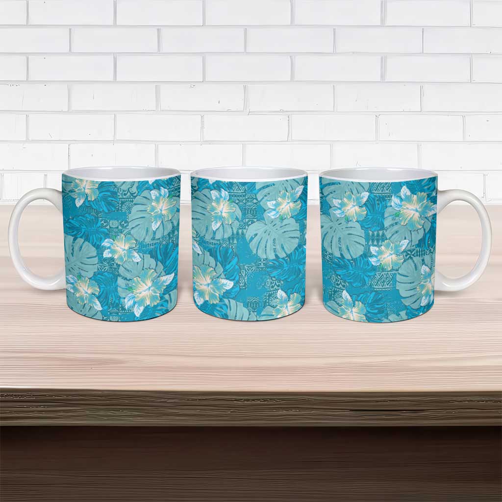 Hawaii Ceramic Mug Teal Polynesian Monstera Patterns DT05 - Polynesian Pride