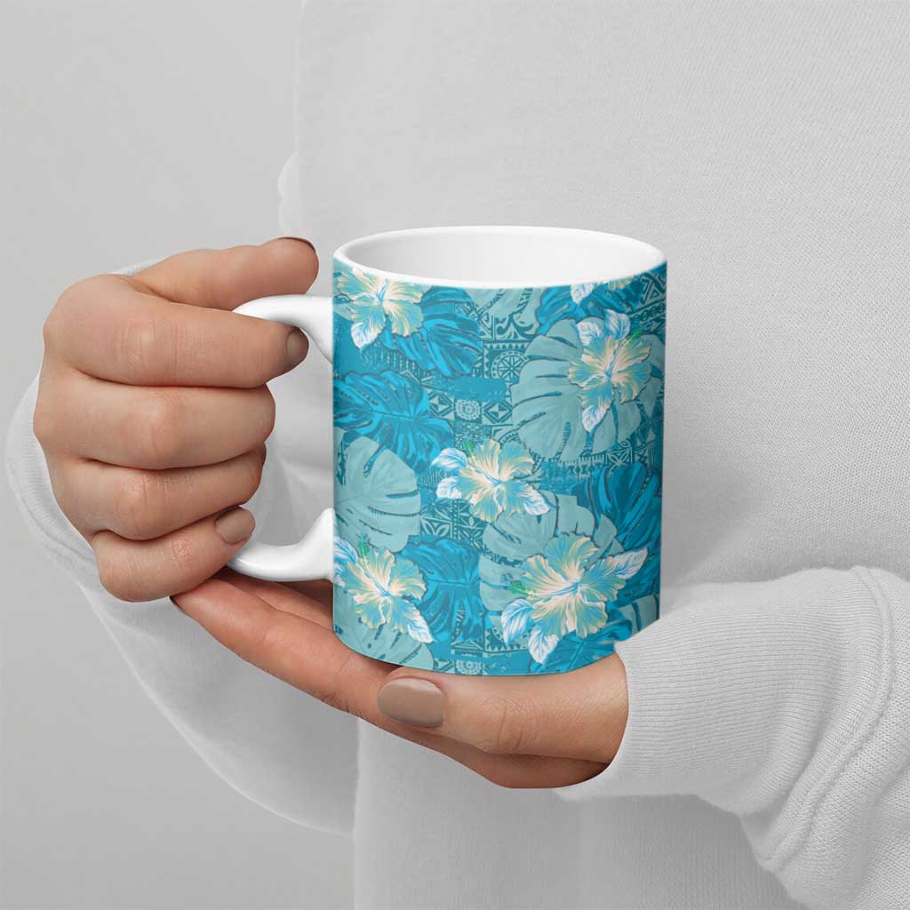 Hawaii Ceramic Mug Teal Polynesian Monstera Patterns DT05 - Polynesian Pride