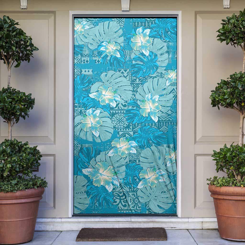 Hawaii Door Cover Teal Polynesian Monstera Patterns DT05 Teal - Polynesian Pride