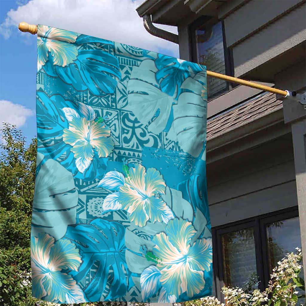 Hawaii Garden Flag Teal Polynesian Monstera Patterns DT05 - Polynesian Pride