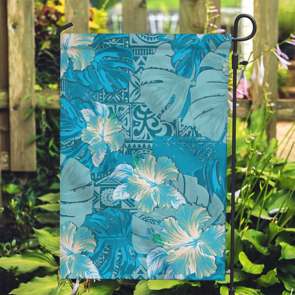 Hawaii Garden Flag Teal Polynesian Monstera Patterns DT05 Garden Flag Teal - Polynesian Pride