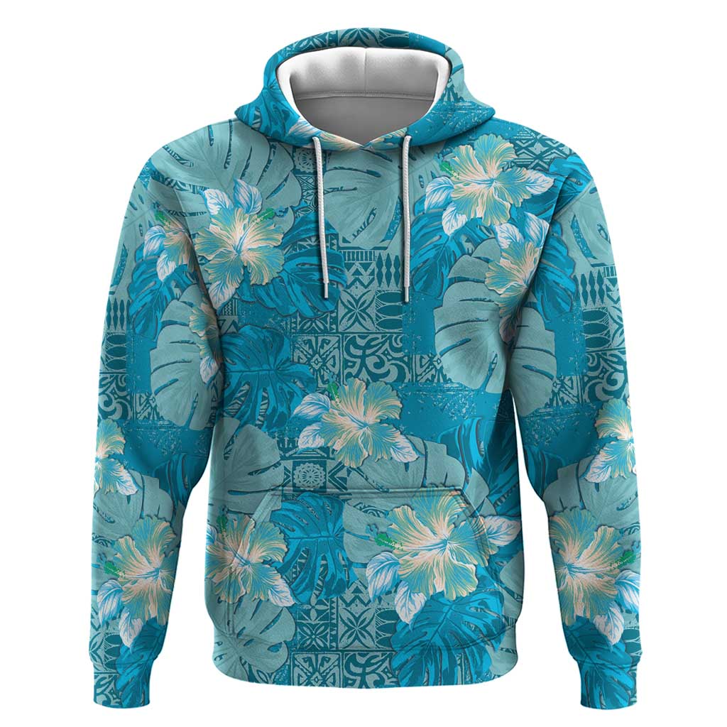 Hawaii Polynesian Monstera – Hoodie – Teal DT05 Pullover Hoodie Teal - Polynesian Pride