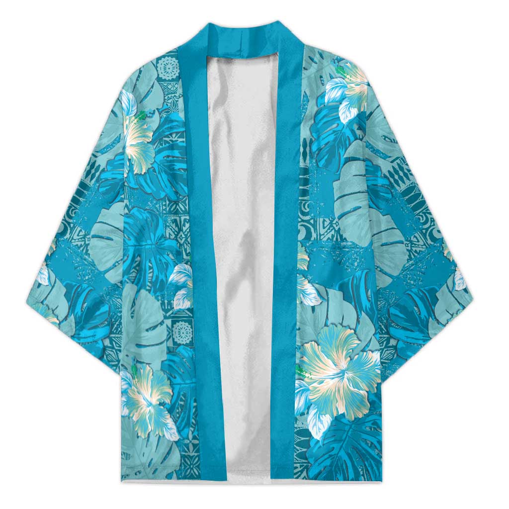 Hawaii Kimono Teal Polynesian Monstera Patterns DT05 Unisex Teal - Polynesian Pride