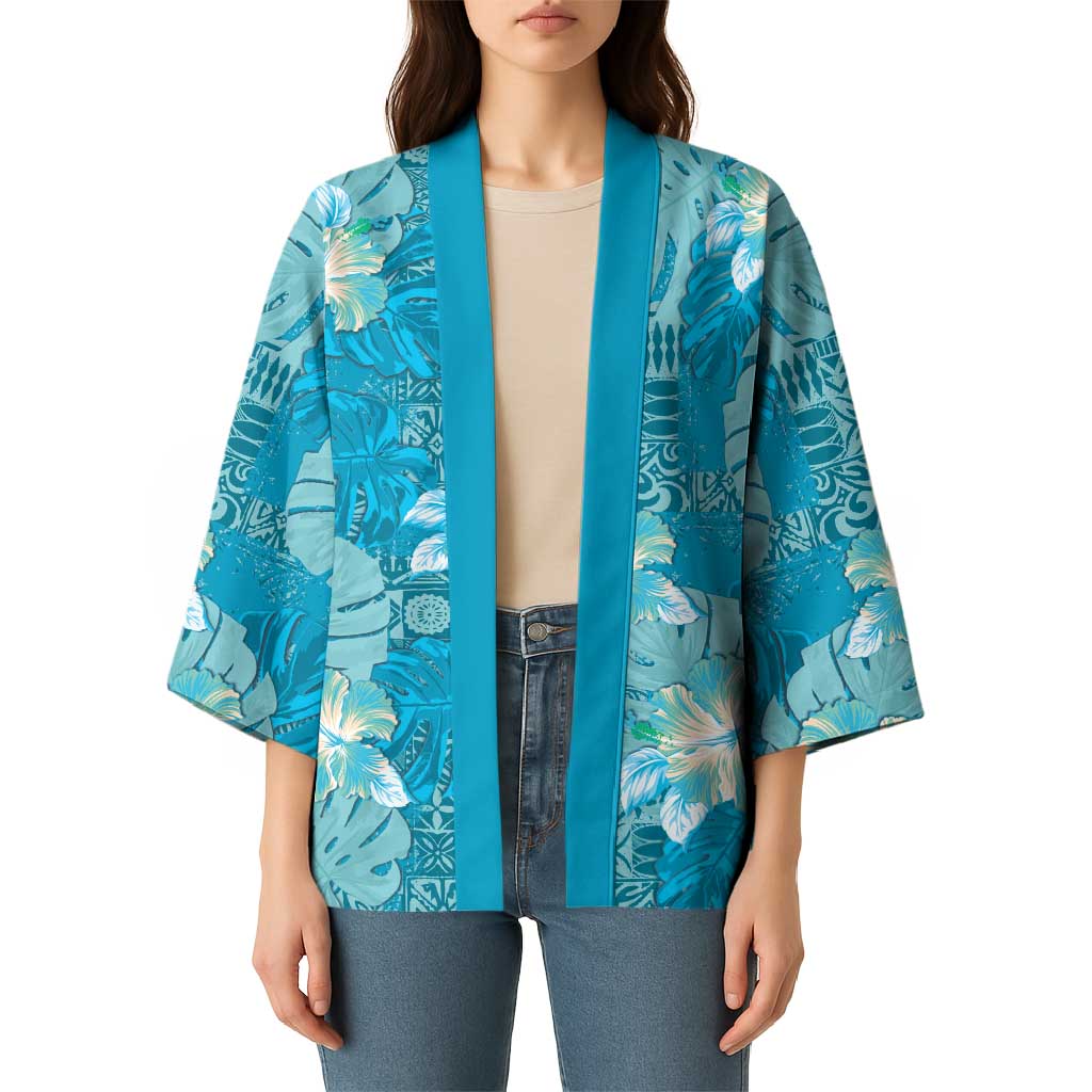 Hawaii Kimono Teal Polynesian Monstera Patterns DT05 - Polynesian Pride